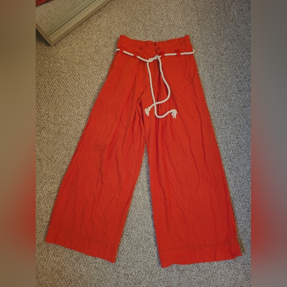 Free People Dimes Tie Trousers. High-rise Red Pants - Picture 6 of 10